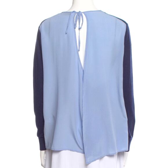 Sandro Navy Blue Tie Back Sweater Baby Blue Silk Open Back 1 S - Picture 6 of 10